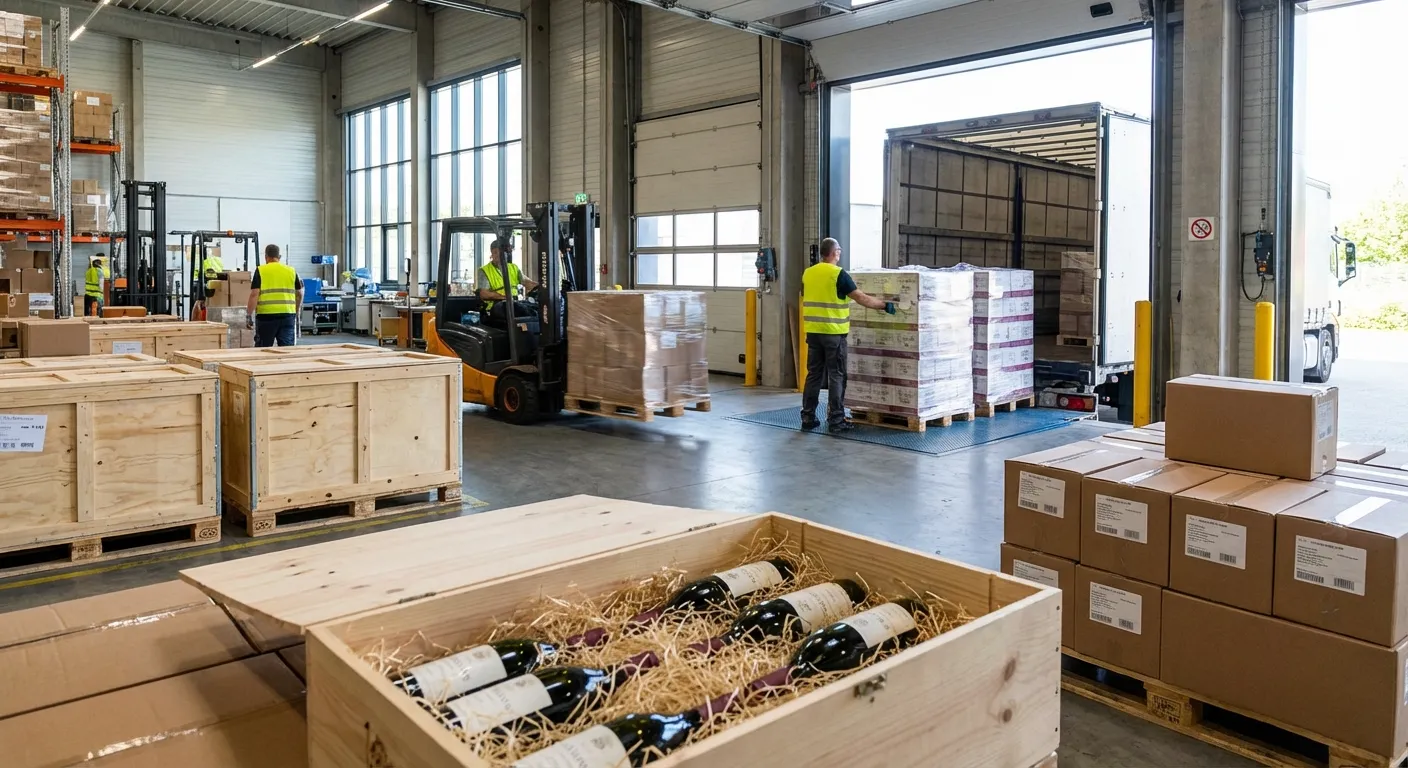 entrepôt de jour en pleine organisation logistique du vin