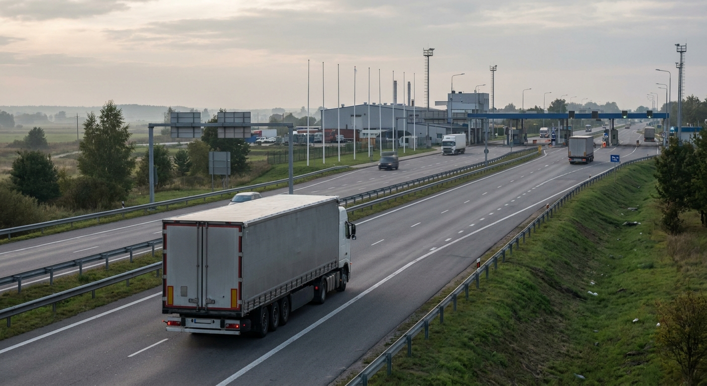 Camion d'un transporteur France Belgique traversant la frontière franco-belge